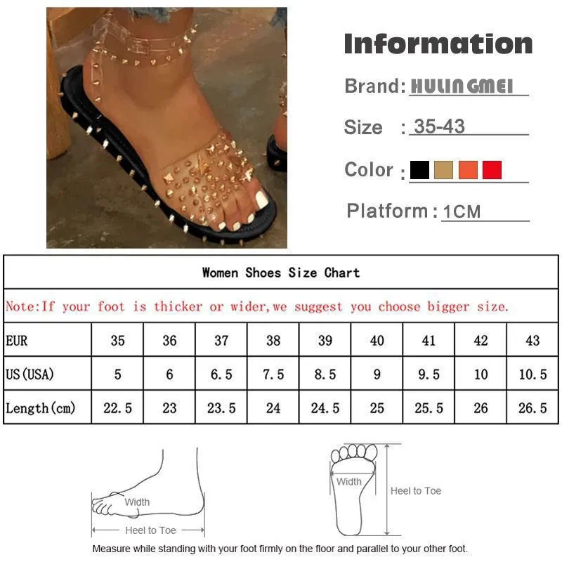 

2020 Summer Women Rivet Sandals Ankle Strap Line Style Buckle Ladies Transparent Bling Metal Flats Summer Shoes For Women