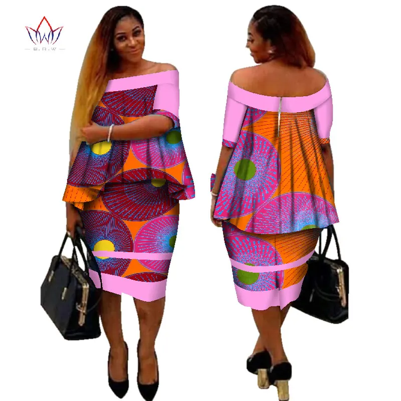 2 Африканский dashiki печати Женская одежда Двойка Топы корректирующие и Для тела кукурузы юбка Дизайн Мода г. плюс Размеры bintarealwax WY2890 - Цвет: 2