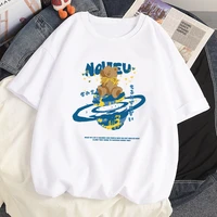 100 cotton t shirts female 2022 summer harajuku cartoon anime kawaii saturn bear print loose short sleeved t shirts women tops