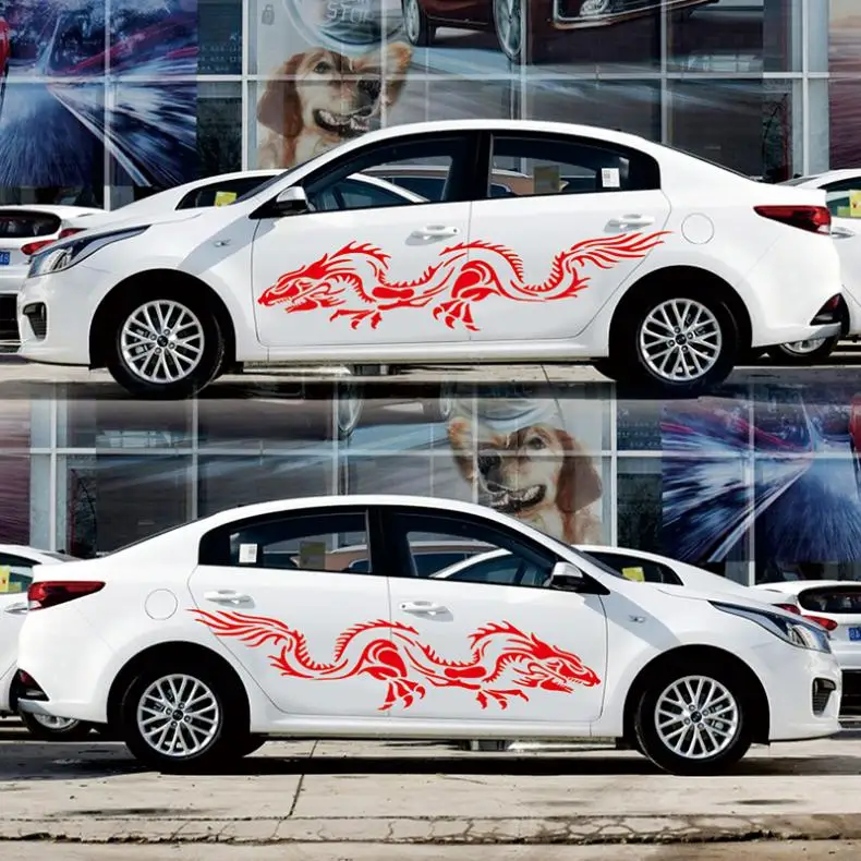 1 Pair 180 x 38 CM PVC Car Stickers and Decals Dragon Totem Pattern Creative Refit Racing Side Body Sticker | Автомобили и