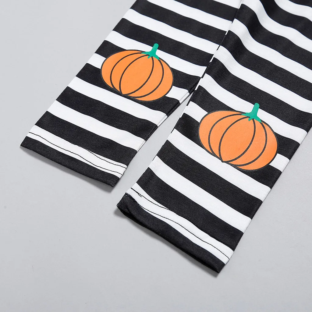 Топы с принтом тыквы на Хэллоуин для маленьких девочек + штаны в полоску теплые