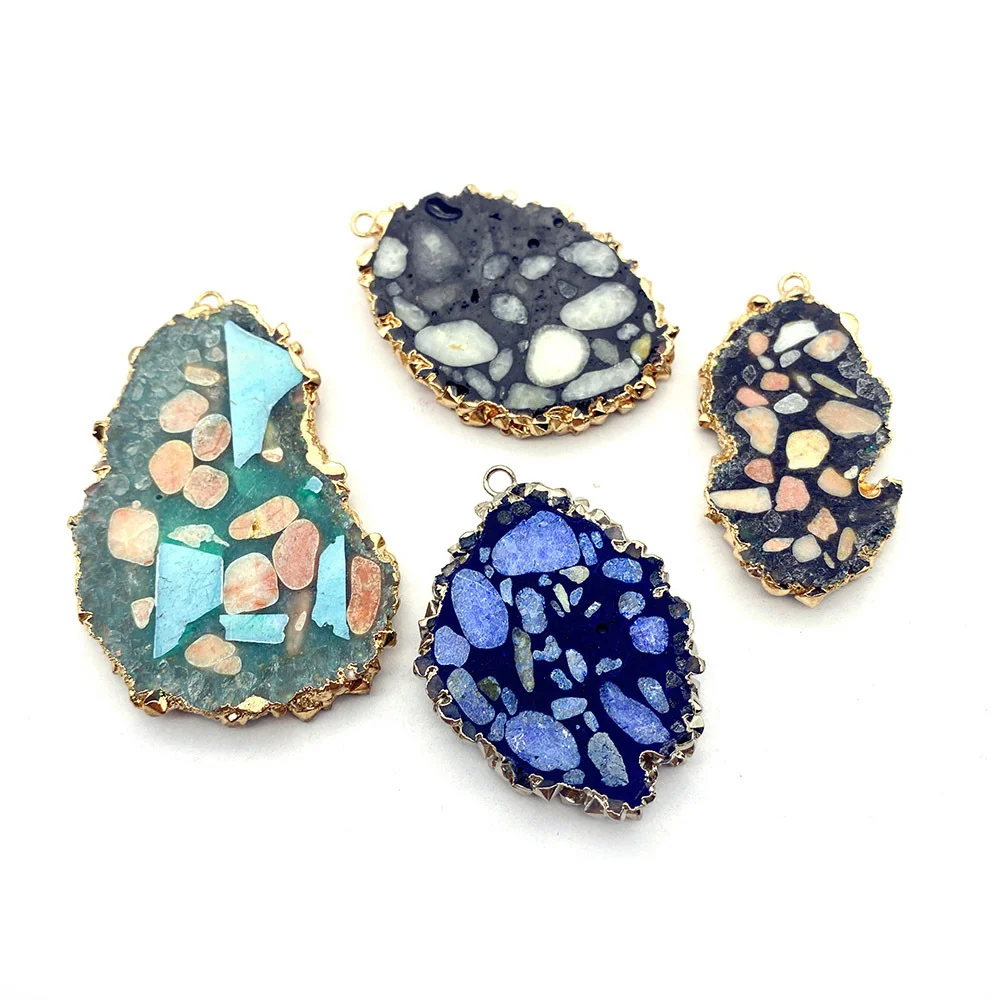 

1pcs Natural Stone Pendant Necklace Irregular Shape Hemming Electroplating DIY Making Necklace Bracelet Earrings Accessories