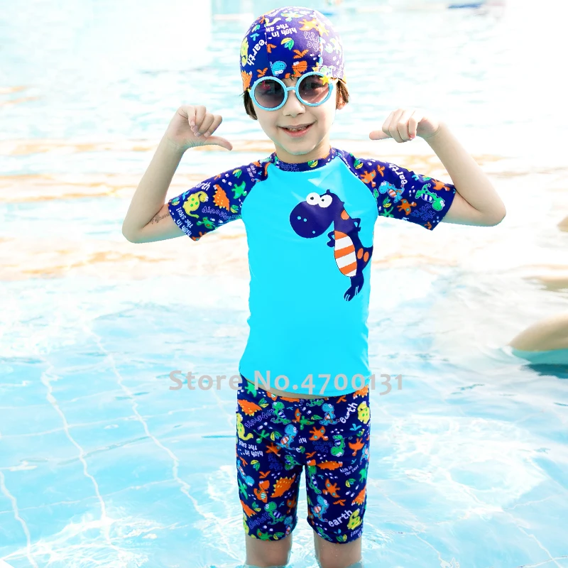Детский купальный костюм с динозавром из мультфильма для мальчиков защитой от