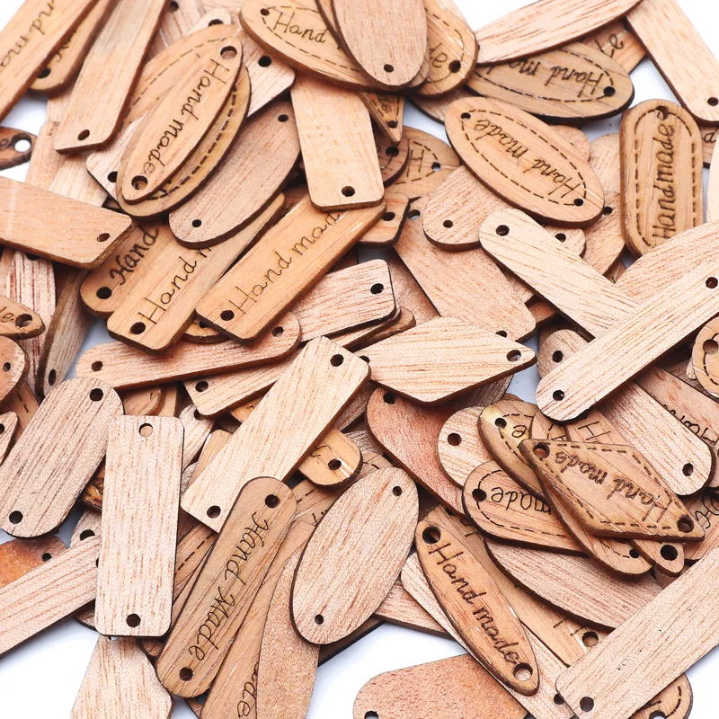 50pcs/lot Mixed 2 Holes Sewing Wood Buttons Handmade Tag Label Scrapbooking Crafts Diy Clothing Decorate Sewing Wooden Labe