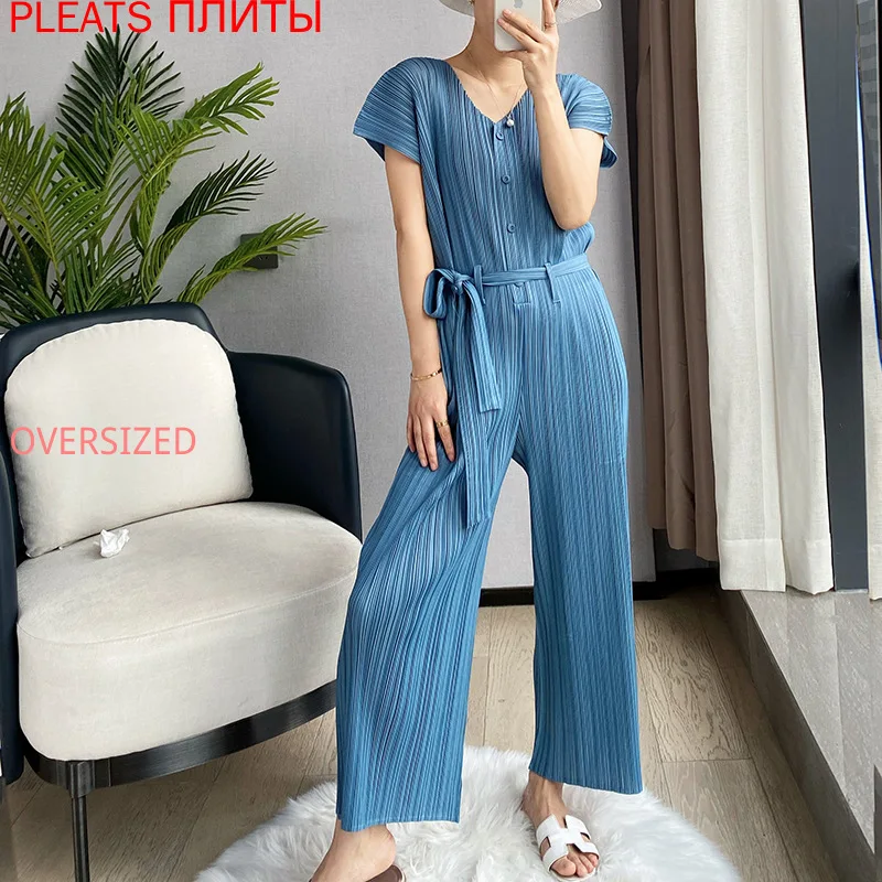 

Spring and Summer New Miyake Folds Fashion Slimming Jumpsuit Women's Stretch large Size Jumpsuit Pleats Body Rompers Womens