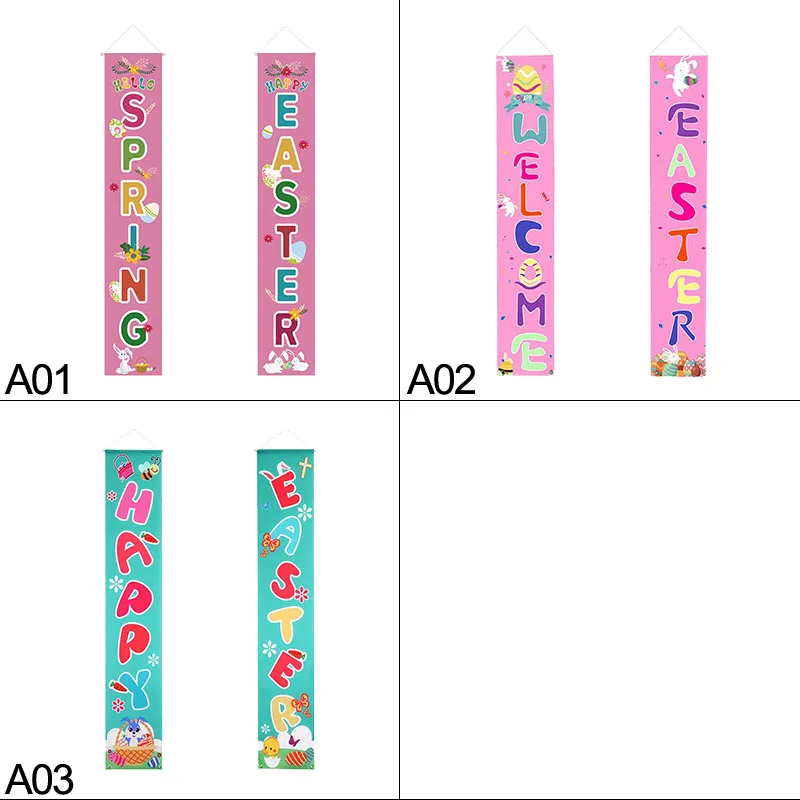 

2Pcs Happy Easter Banner Porch Door Decor Easter Decorations for Home Outdoor Holiday Decor Hanging Flags Easter Party Supplies