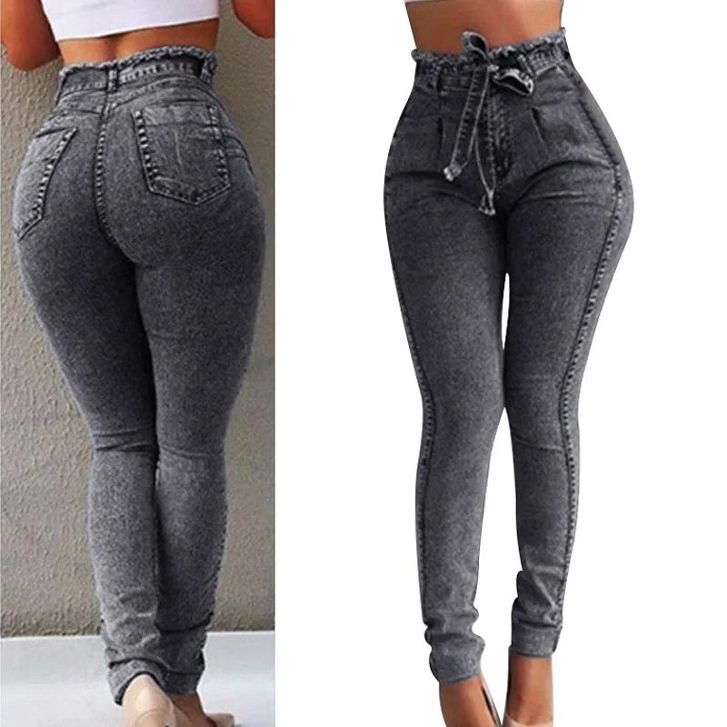 

Ladies Elastic Slim Fringe Belt High Waist Jeans Casual Fashion Jeans TC21