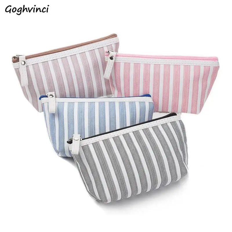 Cosmetic Bag Striped Make Up Pencil Cases Zipper Large Capacity Toiletries Organizer Travel Storage Neceser Water-proof Ulzzang