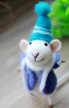 Серия белая мышь набор с мультяшными животными шерстяной для рукоделия войлок