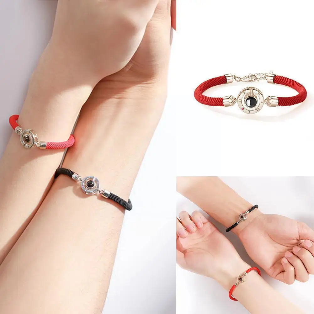 

Romantic Memory Couple Handmade Rope Bracelet 100 Language Jewelry Gifts Love Lucky I Lover Bracelet Fashion Red Black Red A6m3