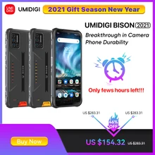 UMIDIGI BISON 2021 NEW Smartphone Telefone Inteligente NFC Android 11 68/IP69K Waterproof Rugged Phone 8GB+128GB 48MP Matrix