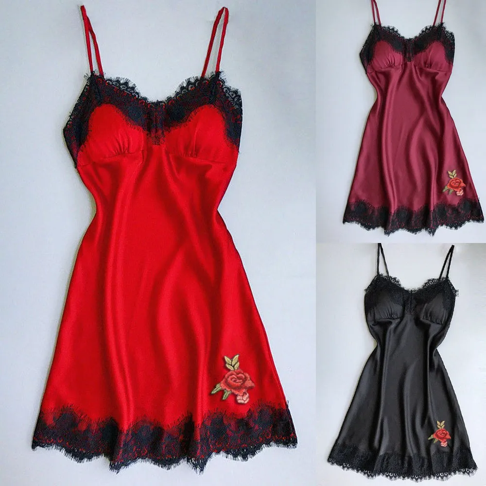 Размера плюс ночная рубашка с вышивкой и кружевом для Ночная сексуальное ночное