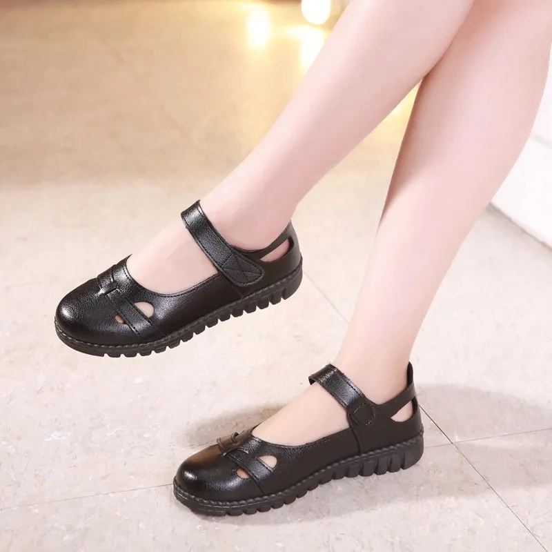 

Boat women's summer leather shoes fashion hook loop outside female flats girls school ballet shoes