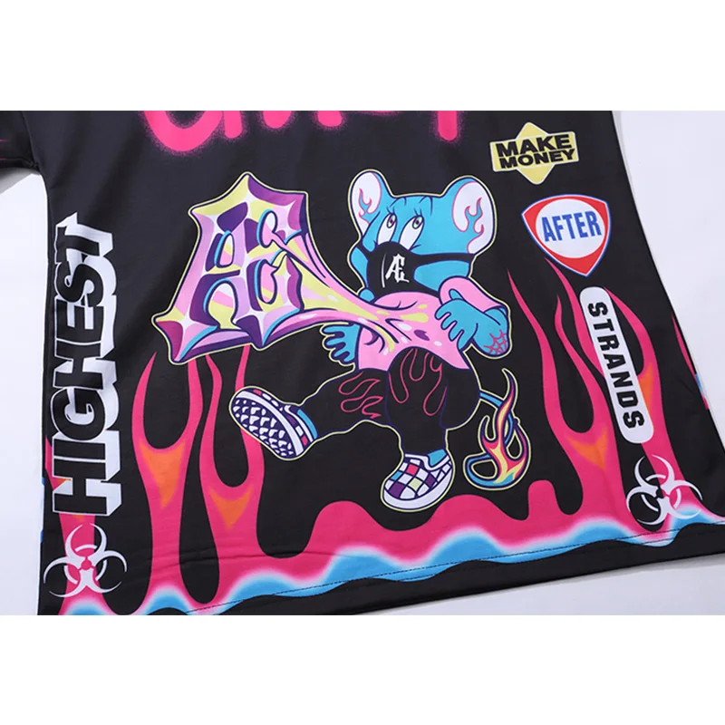 

JING ZHE T Shirt Men Hip Hop Colorful Funny Letter Printed Men Streetwear Cartoon High Street Oversized Tee Shirts Men Clothing