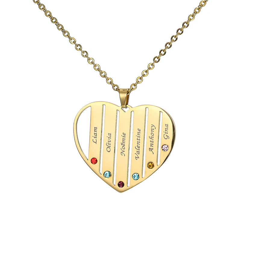 

Senfai Love Heart Custom Family Names Pendant Necklace Personalize Birthstone Stainless Steel Heart Choker Women Fashion Jewelry