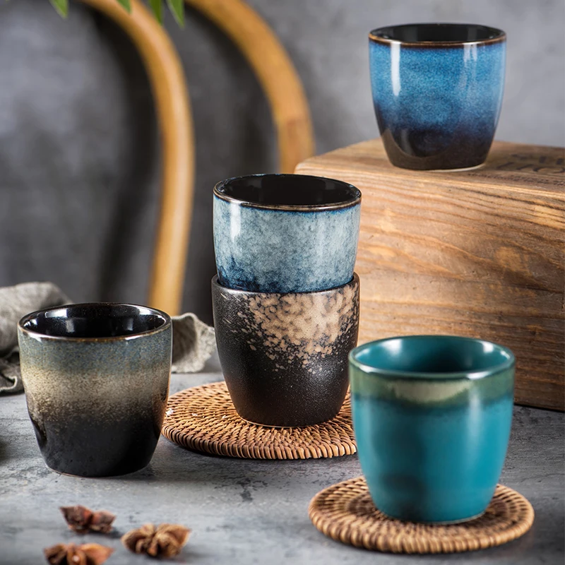 

150ml Chinese Retro Handmade Random Texture Color Glaze High Temperature Firing Ceramic Teacup Porcelain Tea Cups