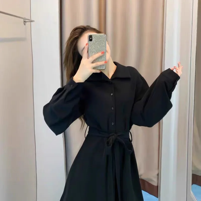 

Женское однобортное соблазнительное платье, праздничное длинное платье из хлопка с завышенной талией, элегантные черные женские платья с V-...