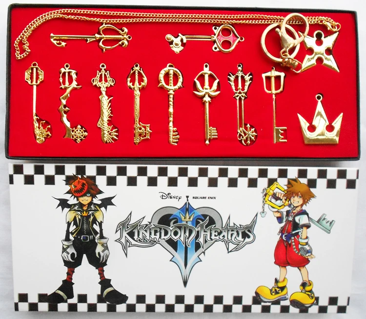 Kingdom Hearts 2 II металлический Sora металлический брелок для ключей, кулон, ожерелье, коллекция оружия, набор+ коробка