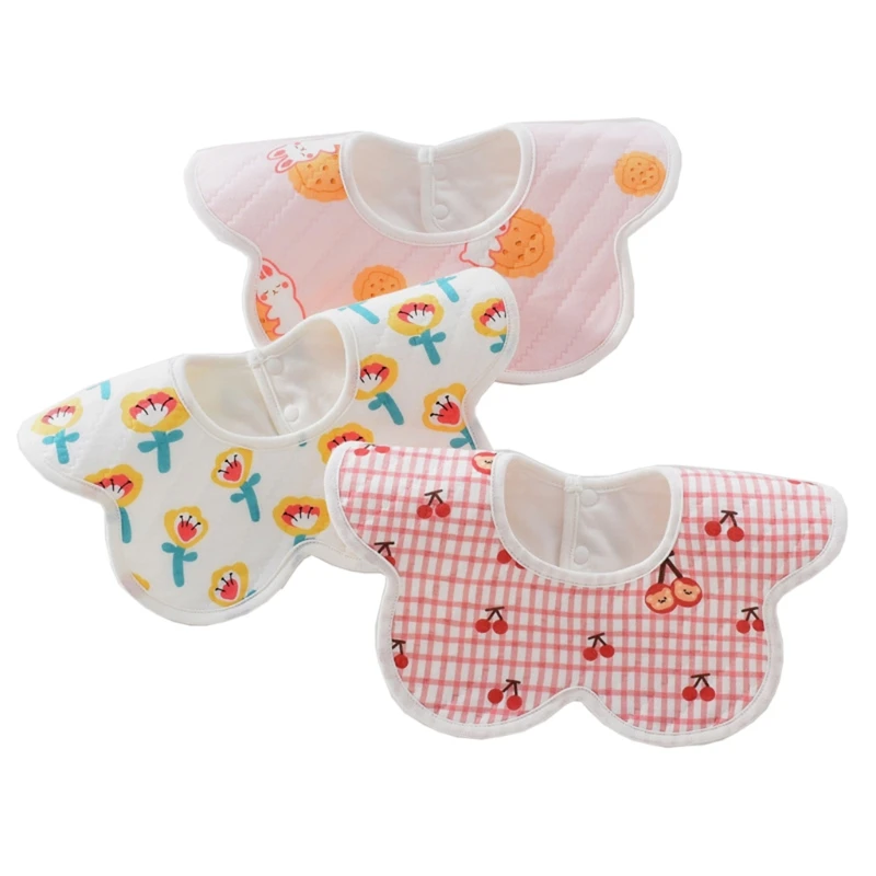 

Q9QB 3 Pcs 360 Degree Rotation Burp Cloths Cartoon Printed Baby Bib Thicken Cotton Saliva Towel Waterproof Breathable Apron
