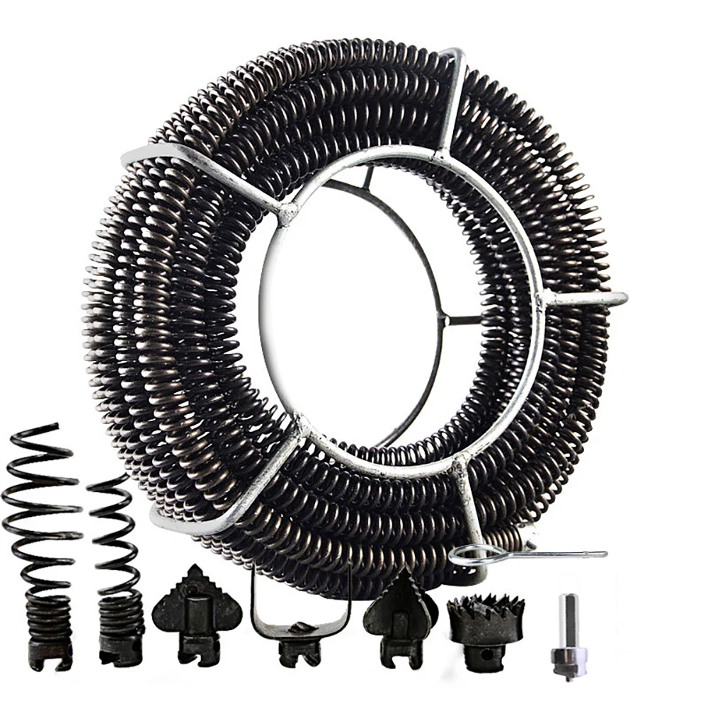 

15M Length Household Drain Pipe Dredger Extension Spring Set Sewer Dredger Compression Spring With Connector For 10-100MM Pipe