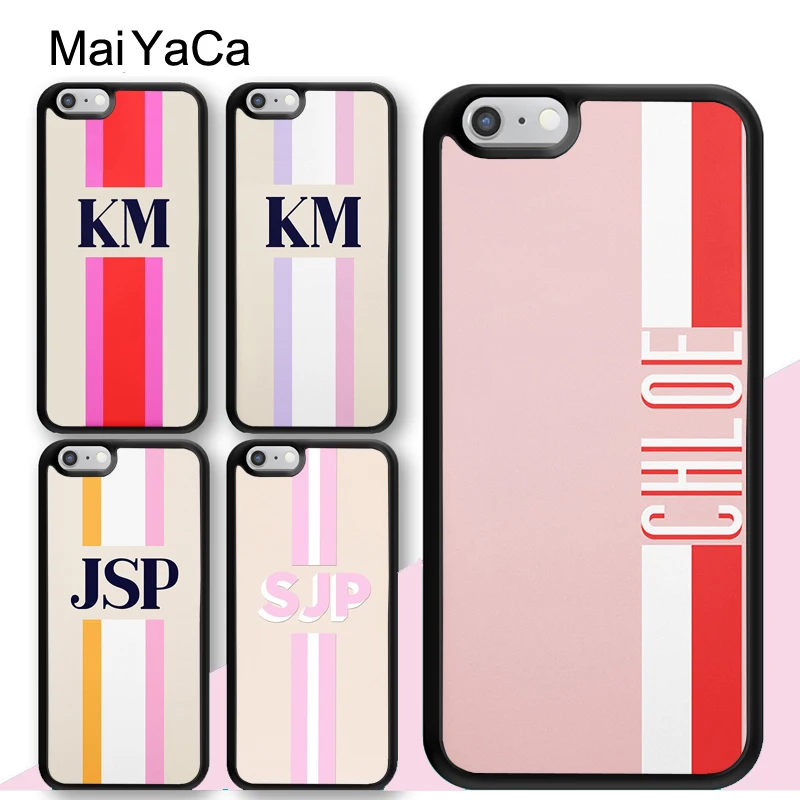 Monogram Initial Stripe Personalized Name Phone Case For iPhone 13 12 14 Pro Max mini 11 14 Pro Max XS X XR 6S 7 8 Plus SE Coque