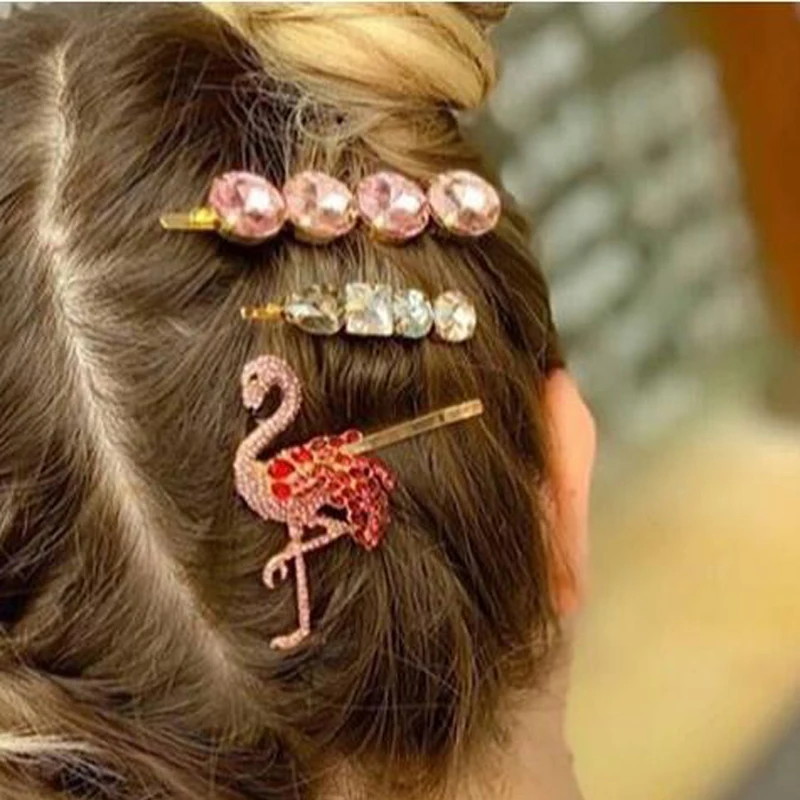 Женские заколки для волос с фламинго Розовые ананасовым стеклом вечерние