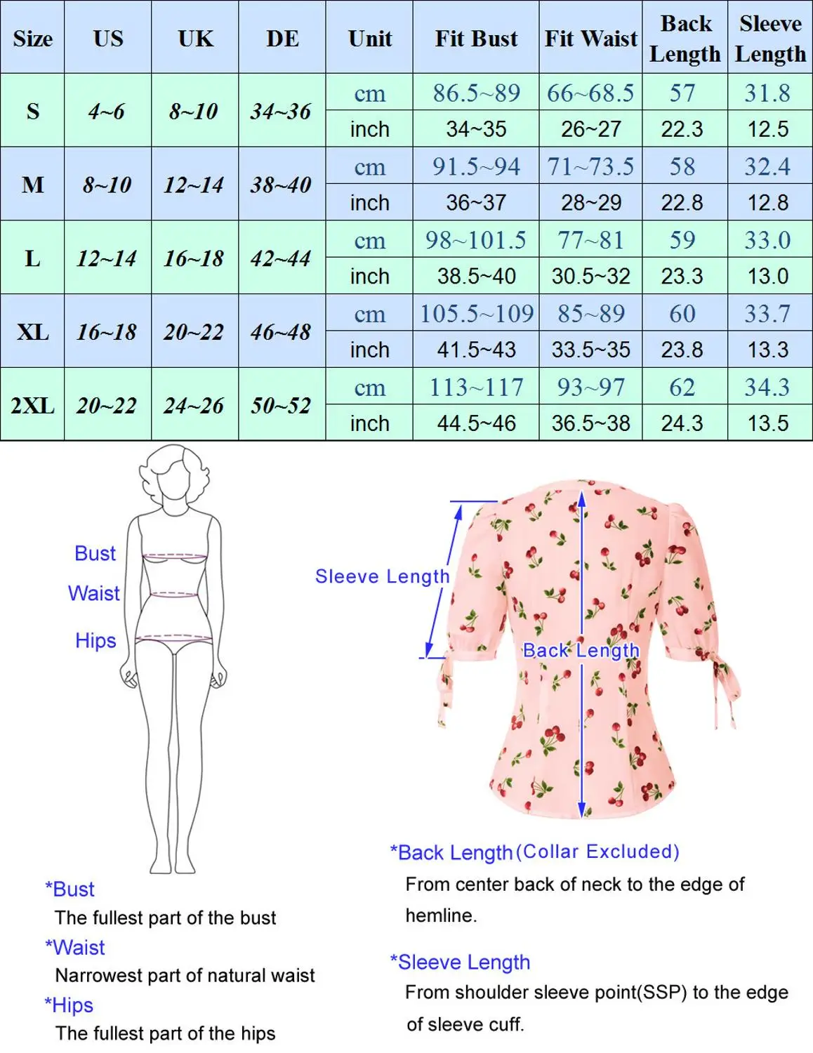 

Women's Cherries Pattern Shirt Tops Short Puff Sleeves V-Neck Button Placket Slim Fashion Print Blouse Summer Top Ladies Clothes