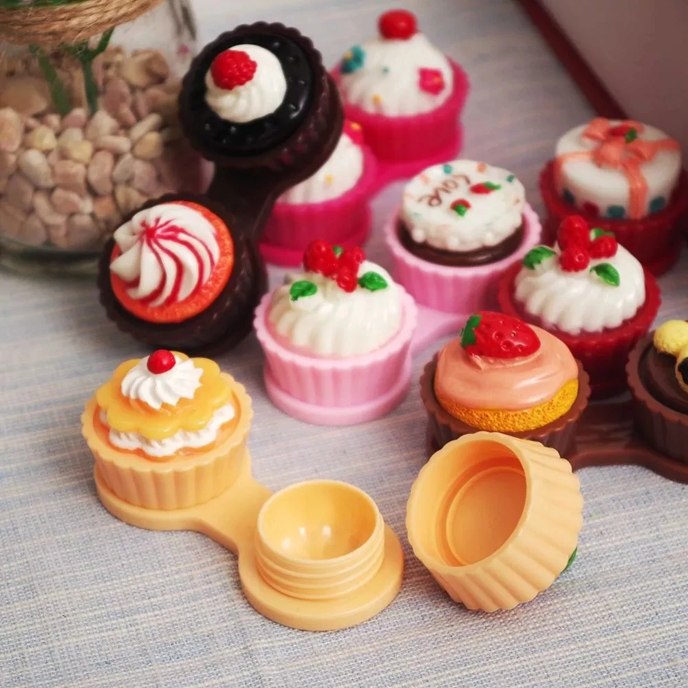 Мультяшный милый кремовый торт очки искусственные контактные линзы чехол для