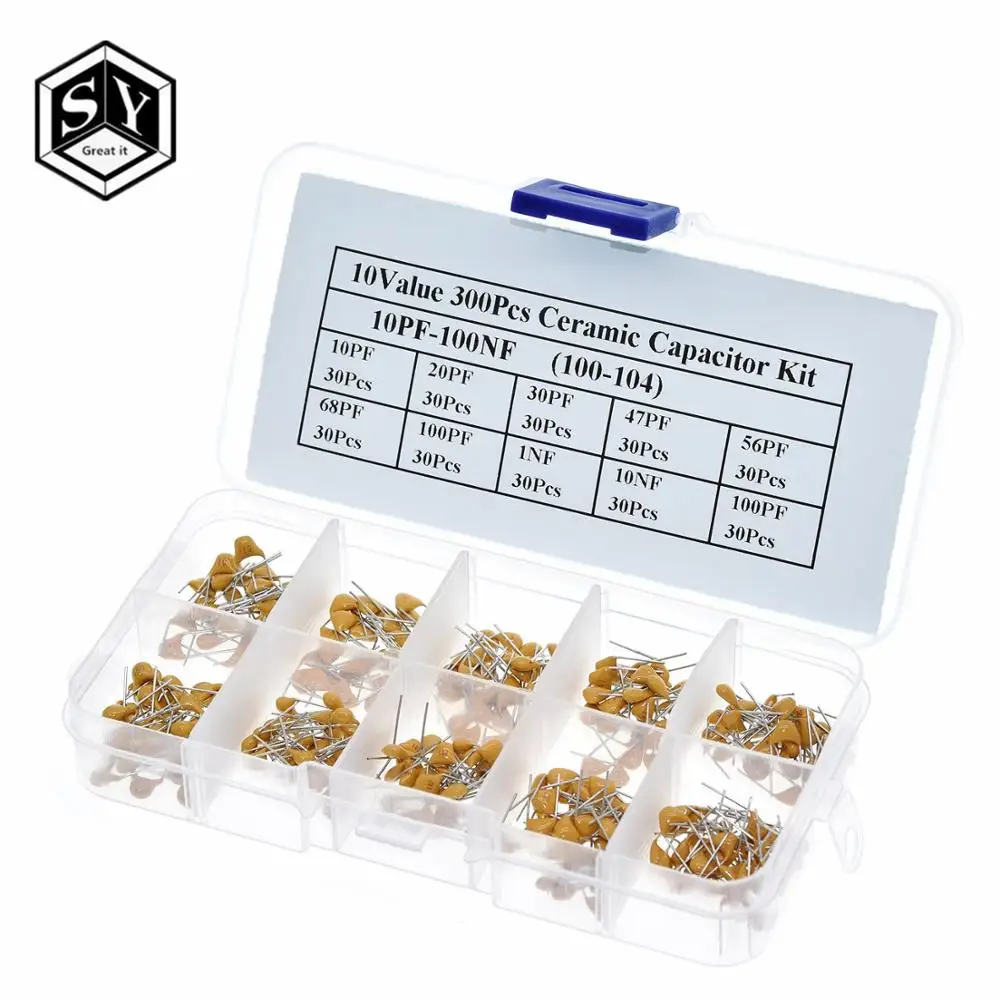 300 шт. 10 значений 50 в 10pf 20pf 30pf 47pf 56pf 68pf 100pf 1nf 10nf 100nf многослойная керамика набор