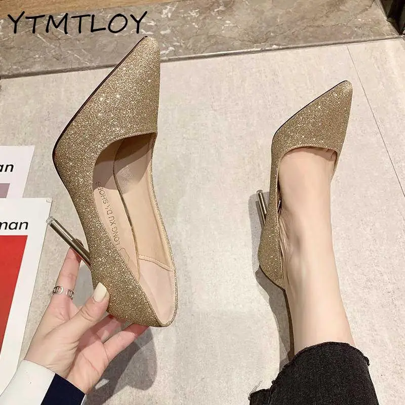 Fashion Sexy Rhinestone Women's Shoes Pointed Toe High Heel Sequins Bridal Wedding Ladies Classic Heels | Обувь