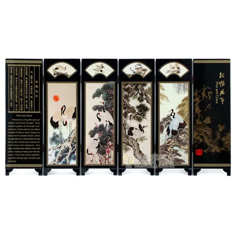 

Chinese Lacquer Painting Beautiful Folding Screen Songhe pattern