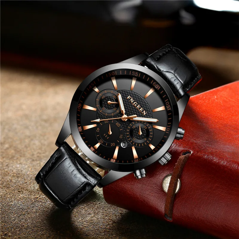 Часы мужские спортивные противоударные водонепроницаемые кварцевые с кожаным