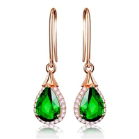 2022 trendy rose gold female earrings ruby emerald gemstone water drop hanging earrings wedding party pendant jewelry drop ship