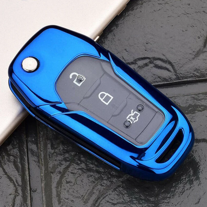 Blue Модный ТПУ полный SealedCar ключ чехол для Ford складной эскорт Everest Mondeo - Название цвета: Blue