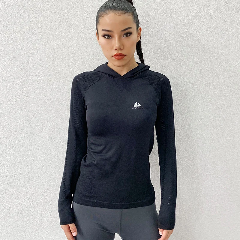 

Seamless Yoga Shirt Women Long Sleeve Hooded Mesh Hollow White Sport Tops Running Breathable Athletic T-shirt Tracksuit