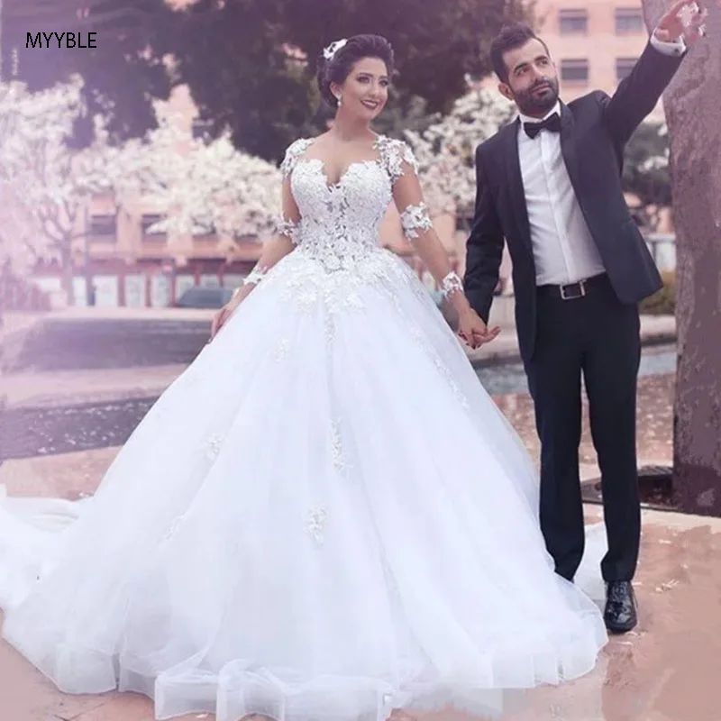 MYYBLE 2021 платье Vestido de novia с капюшоном и apliques encaje largo hasta el suelo Трен corte vestid|Свадебные