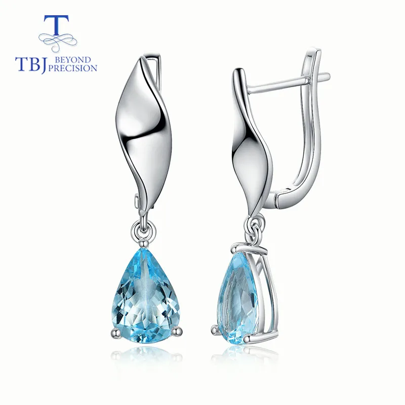 Серьги ручной работы из натурального голубого аквамарина серьги с застежкой 14 К