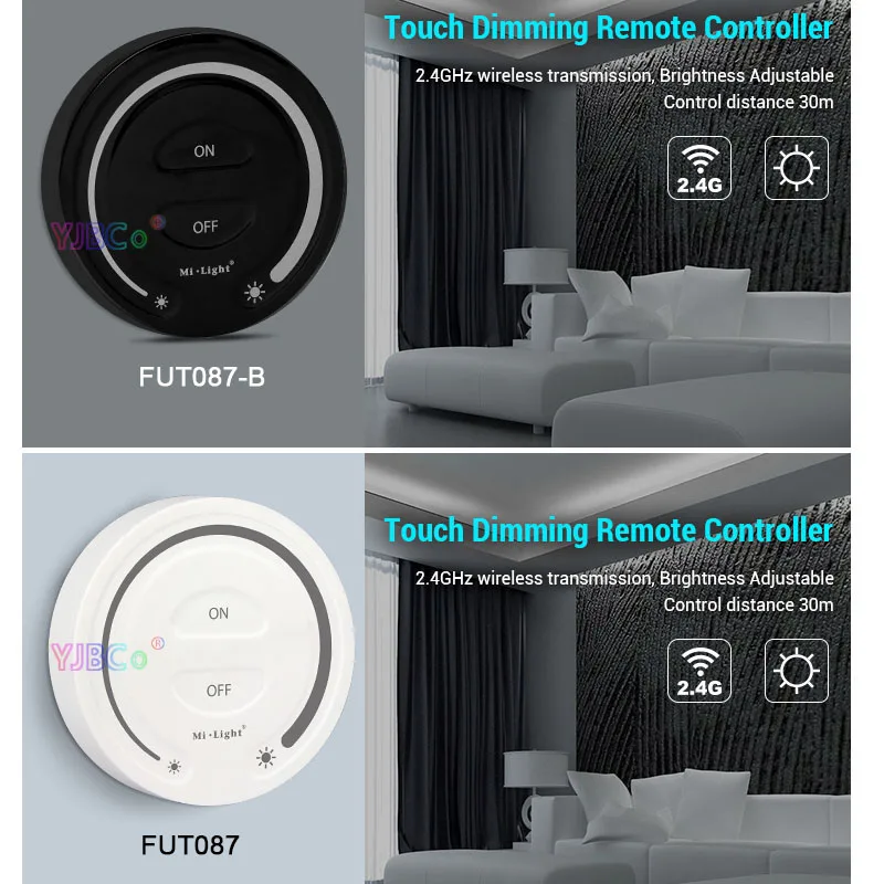 

FUT087/FUT087-B 2.4G wireless Touch Dimming Remote Controller White Black Adjust Brightness LED Dimmer Switch For Miboxer Lamp