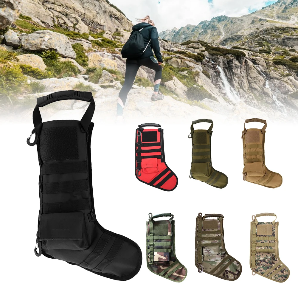 

Tactical Christmas Stocking Unisex Camouflage Outdoor Sports Camping Storage Socks Bag Zipper With Handles Christmas Decoration
