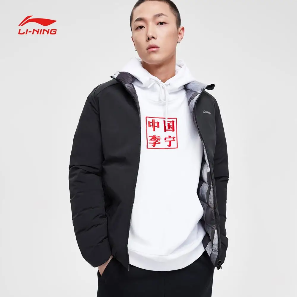 Li-Ning, мужская тренировочная серия, короткий пуховик, двусторонний, 90% белый утиный пух, приталенная подкладка, зимние спортивные куртки AYMN103 MWY317