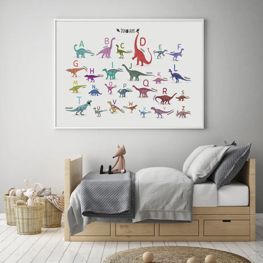 

Dinosaur English Alphabet Canvas Painting Wall Art Nordic Posters and Prints Wall Pictures for Living Children Room Decoration