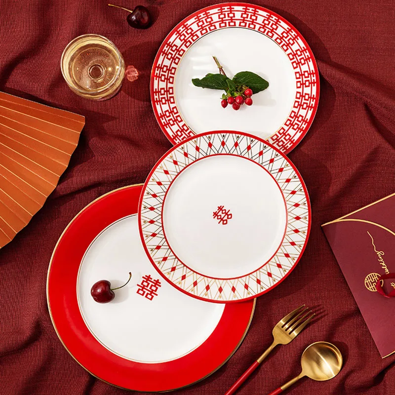 

Modern Red Plates Vintage Tableware Luminarc Wedding Dessert Tray Cалатник Western Dishes Platos Vajilla Посуда Тень Кость