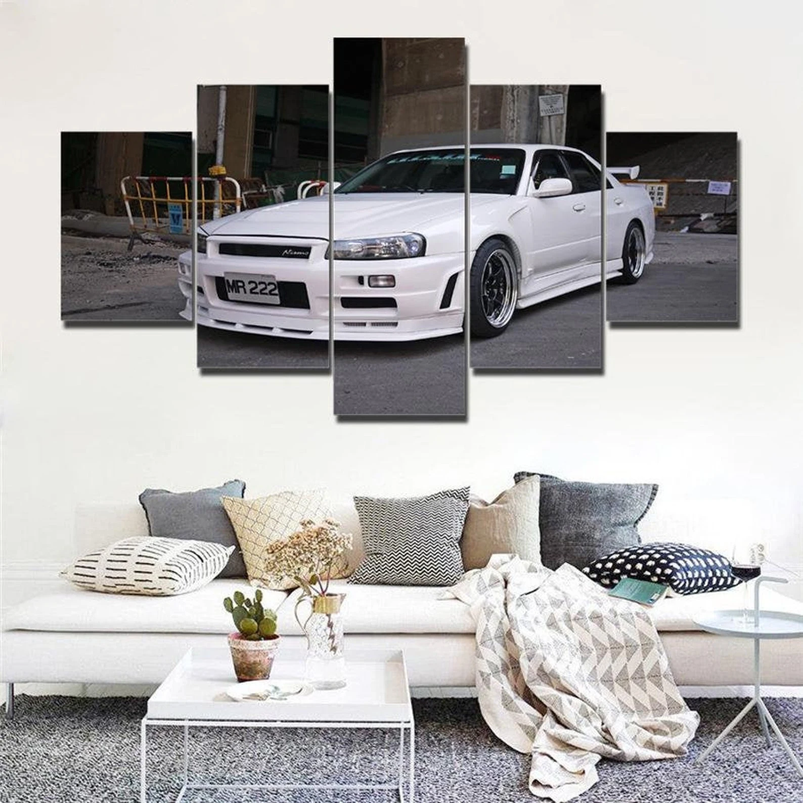 

Canvas Wall Art 5 Piece White Sports Car Posters Home Modular Decor Pictures Prints Modern Living Room Decoration Paintings