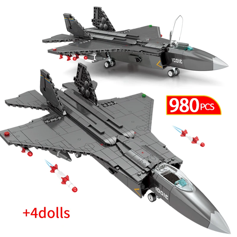 

980 Pcs WW2 Military Weapon Airplane Building Blocks DIY City Fighter Helicopter Aircraft Figures Bricks Toys for Children Ldren