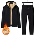 Мужские кашемировые наборы ягненка, спортивный костюм, Мужская Зимняя шерстяная толстовка с капюшоном, толстая теплая спортивная одежда, мужской костюм, комплект из двух предметов, повседневные комплекты