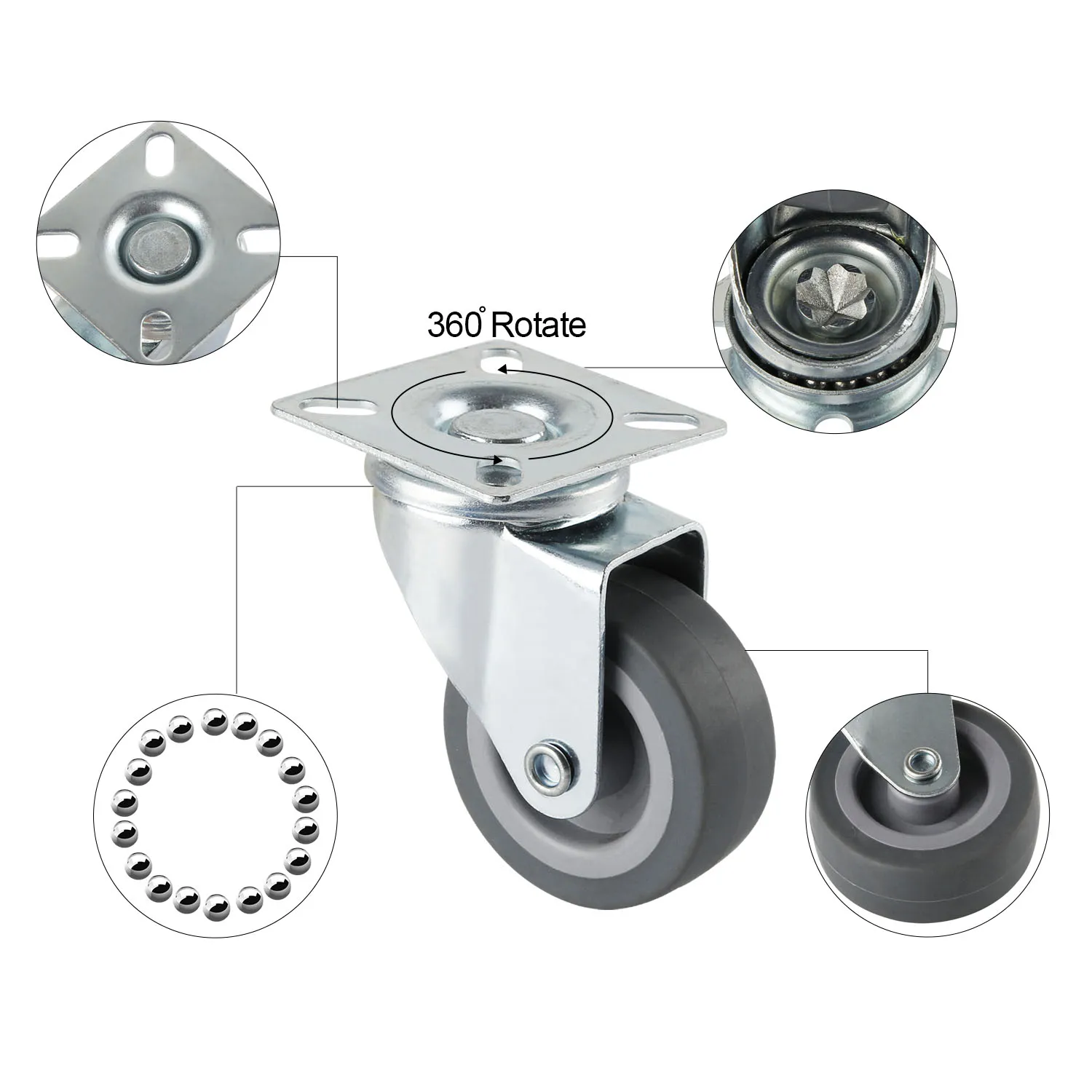 8pcs/set Rubber Furniture Wheels 50mm Caster polypropylene Swivel Casters with 360 Degree Top Plate Office Chair | Обустройство дома