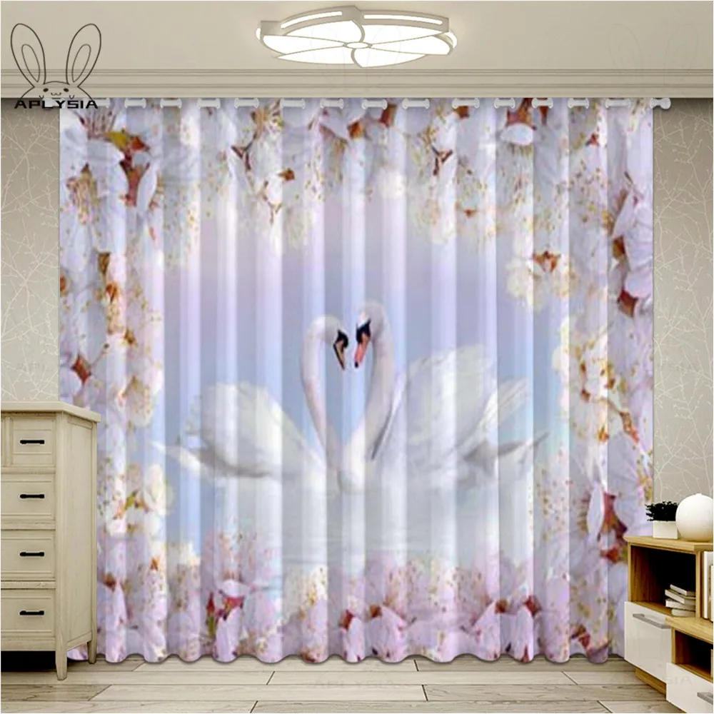 Светонепроницаемые шторы с принтом лебедя для гостиной удобные оконные из