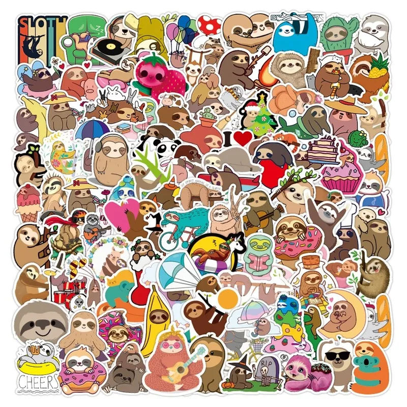 

10/50/100pcs Cute Lazy Animal Laptop Sticker Easy Life Funny Text Cartoon Waterproof Sticker DIY Guitar Refrigerator Car Decal