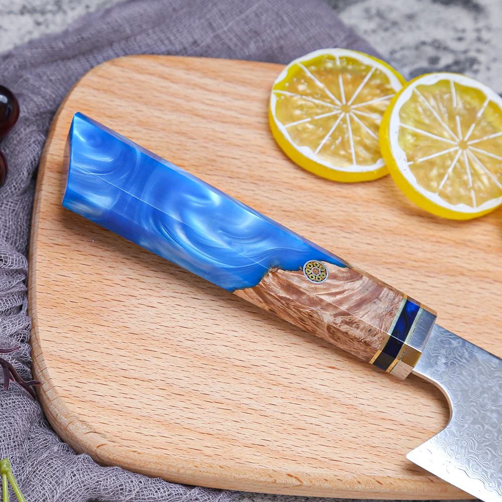 

Chef Knife 8 Inch VG10 Damascus Kitchen Knives Japanese Cooking Kiritsuke Nakiri Knives Tool With Resin Stabilized Wood Handle
