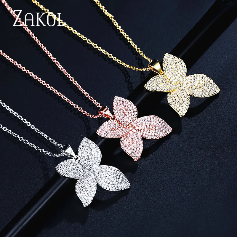 ZAKOL Роскошные AAA кубический циркон микро проложить ожерелья подвески в форме